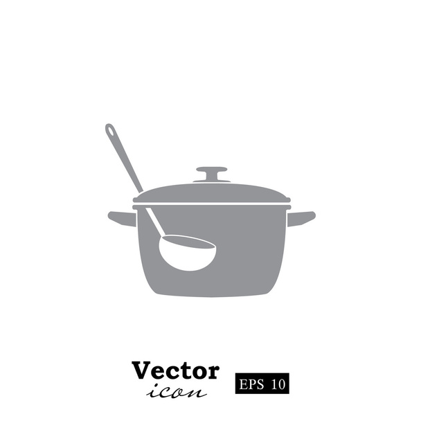 koken pan en pollepel pictogram - Vector, afbeelding