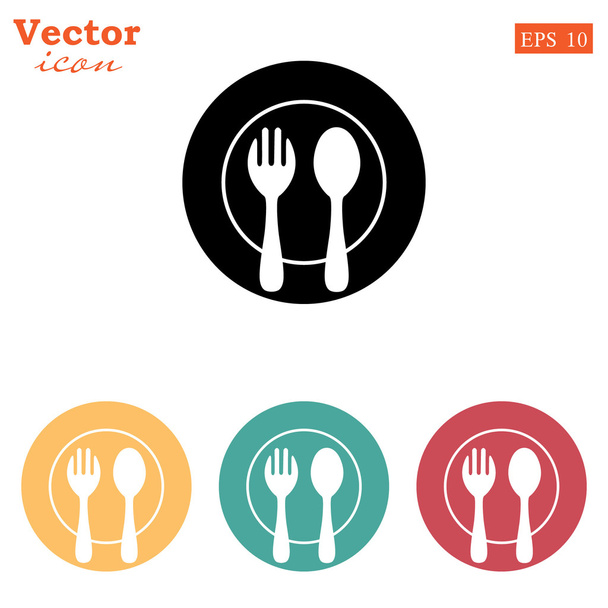 ebéd, villát, kanalat lemez ikon - Vektor, kép