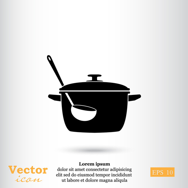 cooking pan and ladle icon - Vector, Image