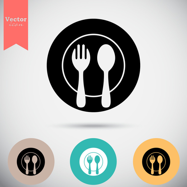 almoço, garfo, ícone de prato de colher
 - Vetor, Imagem