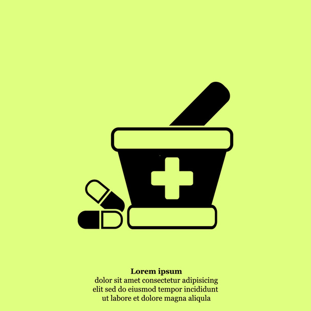 pastillas médicas, mortero y pestle icono
 - Vector, Imagen