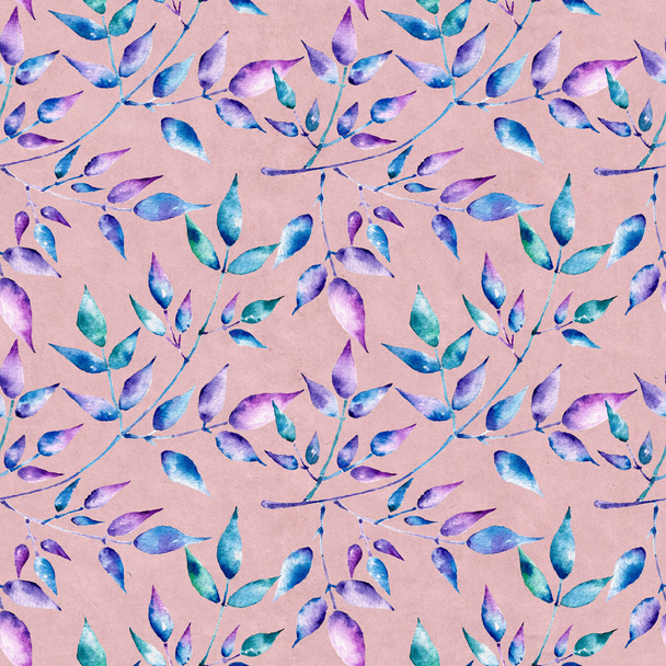 Watercolor seamless pattern. Abstract background with colorful leaves - Fotó, kép