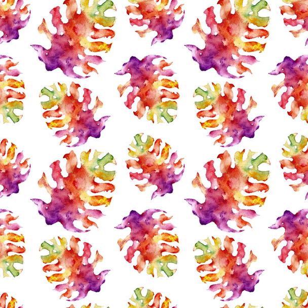 Watercolor seamless pattern. Abstract background with colorful leaves - Foto, afbeelding