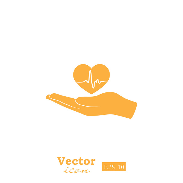 hand met hart met pulse pictogram - Vector, afbeelding