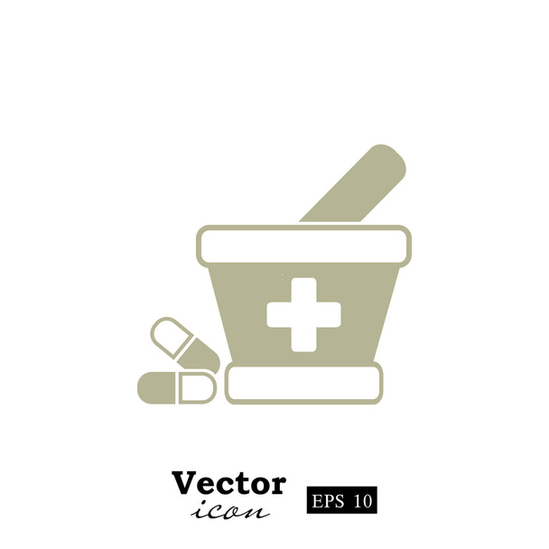 медицинские таблетки, раствор и пестик икона
 - Вектор,изображение