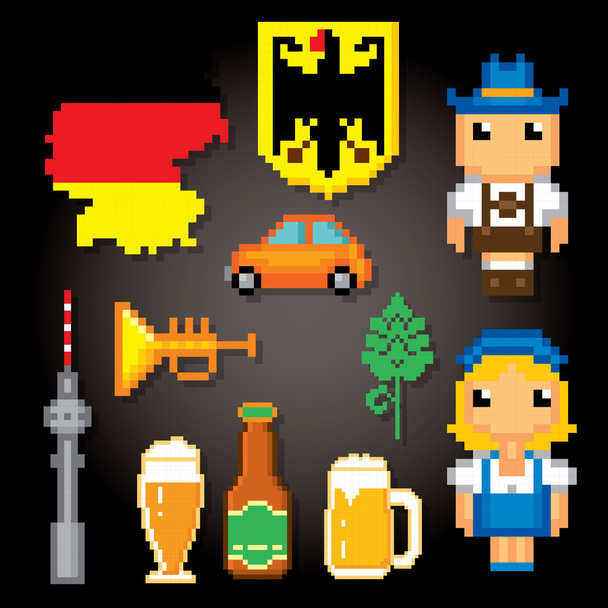German culture symbols icons set - Vektör, Görsel