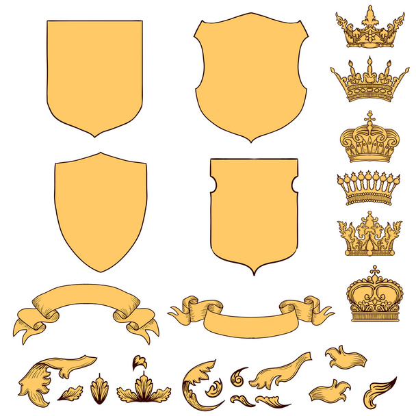 Hand drawn coat of arms set.  - Vetor, Imagem