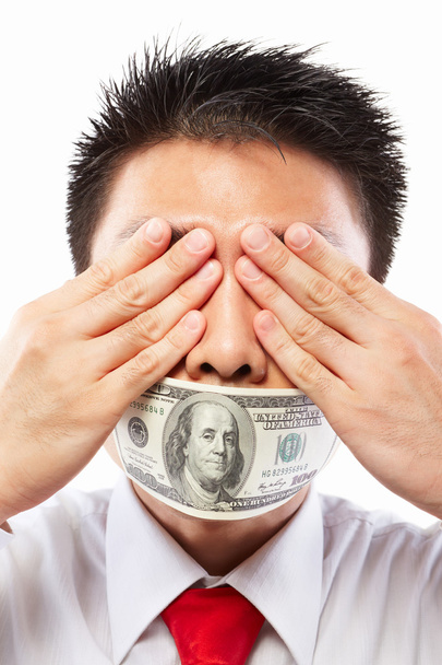 Bribe concept, mouth sealed with dollar bill - Фото, зображення