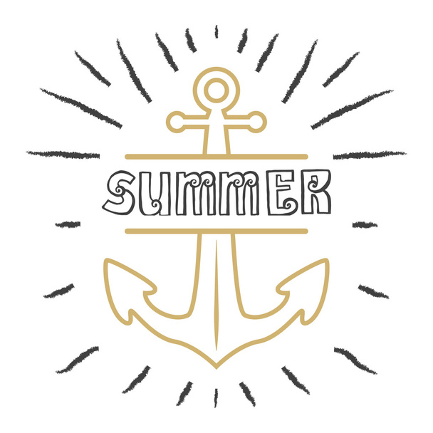 Summer and anchor. Vector summer illustration hand lettering. - Vector, Image