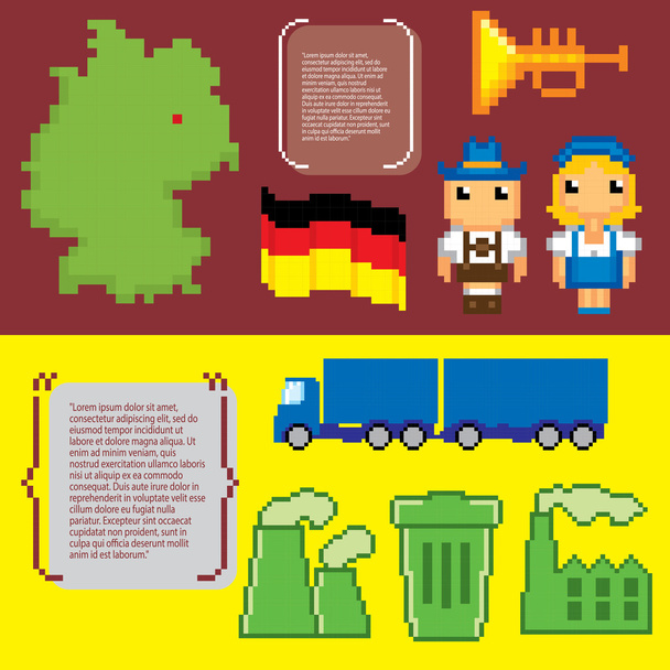 German culture symbols banners. Pixel art. - Vektör, Görsel
