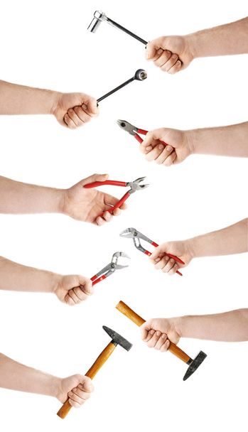 Set of hand holding a socket working tool, composition isolated over the white background - Photo, Image