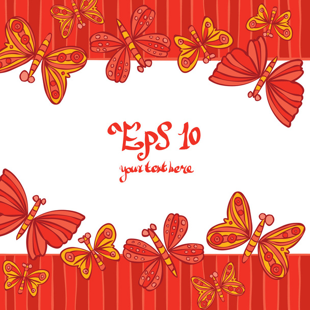 hand drawn red butterflies - Vector, Image