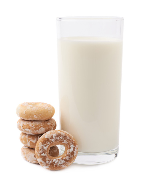 Glass of milk and cookie isolated over the white background - Valokuva, kuva