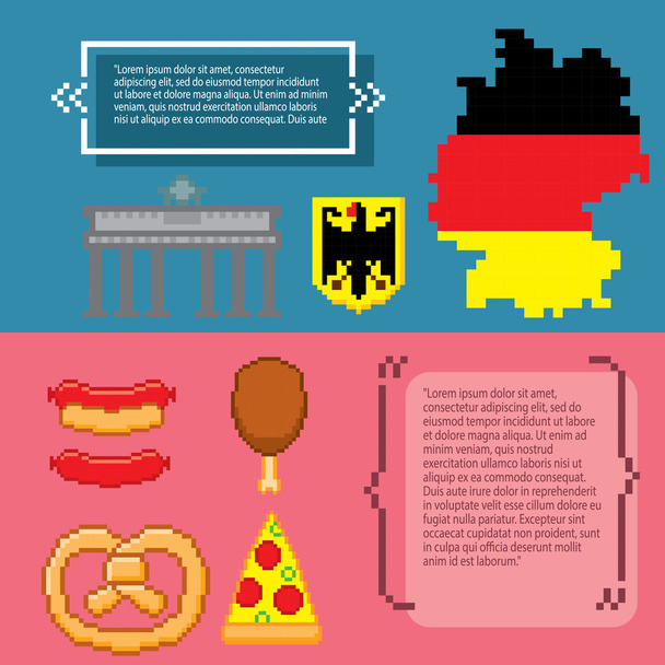 German culture symbols banners. Pixel art. - Wektor, obraz