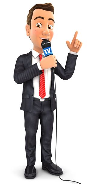 3d бизнесмен репортер с микрофоном
 - Фото, изображение