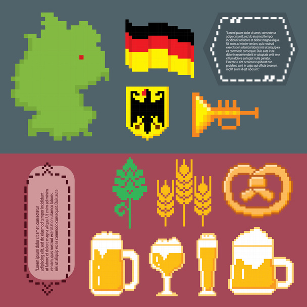 German culture symbols banners. Pixel art. - Wektor, obraz