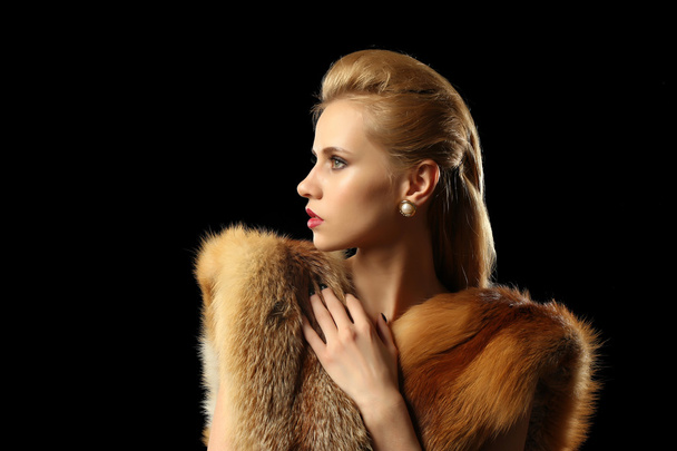 young woman with luxury fur - Фото, изображение