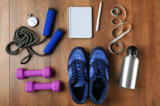 Athlete equipment set with notebook  - Foto, Imagem
