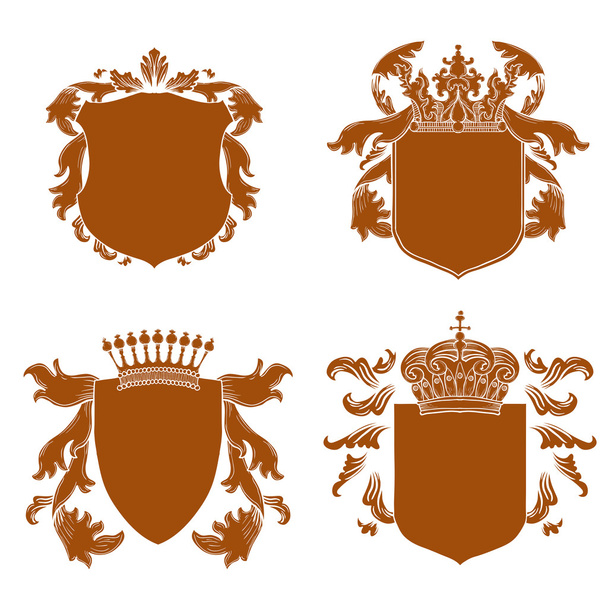 Hand drawn coat of arms set.  - Vector, Imagen