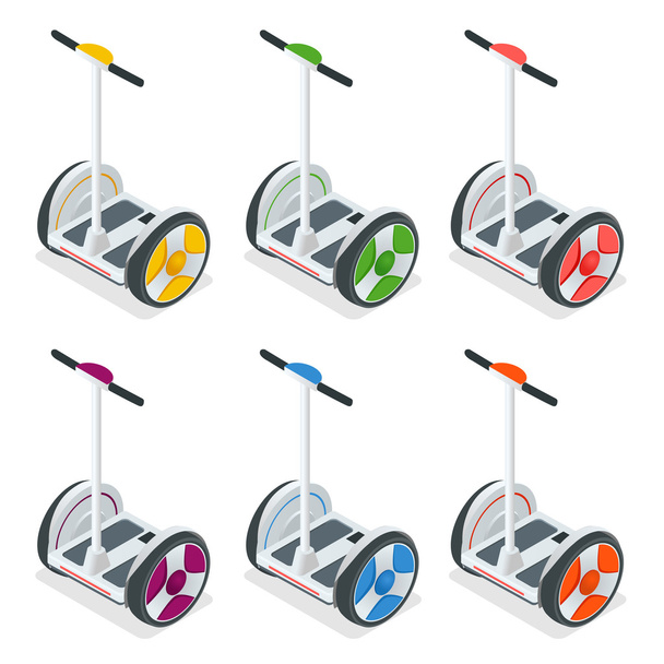 Two-wheeled Self-balancing electric scooter vector isometric illustrations. Intelligent and fashionable personal transportation tool with interactive function. Concise, fashionable, decent and elegant - Vektor, obrázek