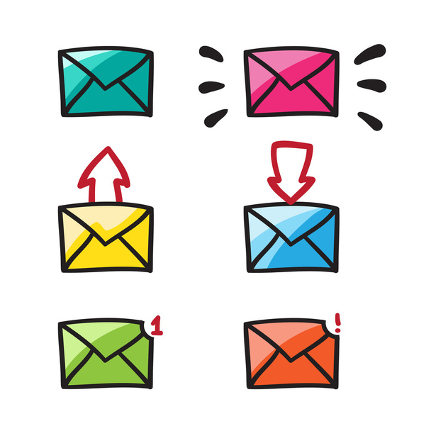 Mailsymbol, Symbol, Illustration schwarze Linien auf weißem Hintergrund - Vektor, Bild