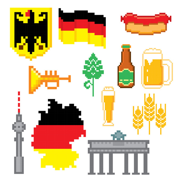 German culture symbols icons set - Vektör, Görsel