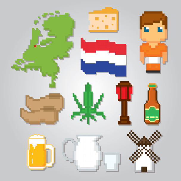 Netherlands culture symbols icons set - Vettoriali, immagini
