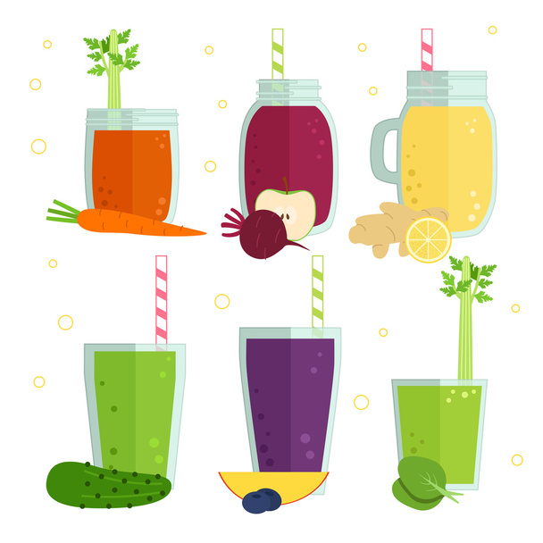Cocktails de frutas e legumes Detox
 - Vetor, Imagem