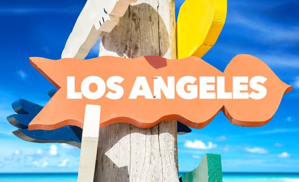 Los Angeles signpost with beach - Photo, Image