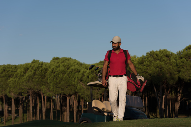 golfer wandelen en golf draagtas - Foto, afbeelding