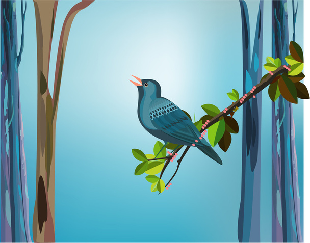  Starling Singing on the Tree,         - Вектор, зображення