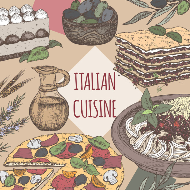 Color Italian cuisine template. - Wektor, obraz
