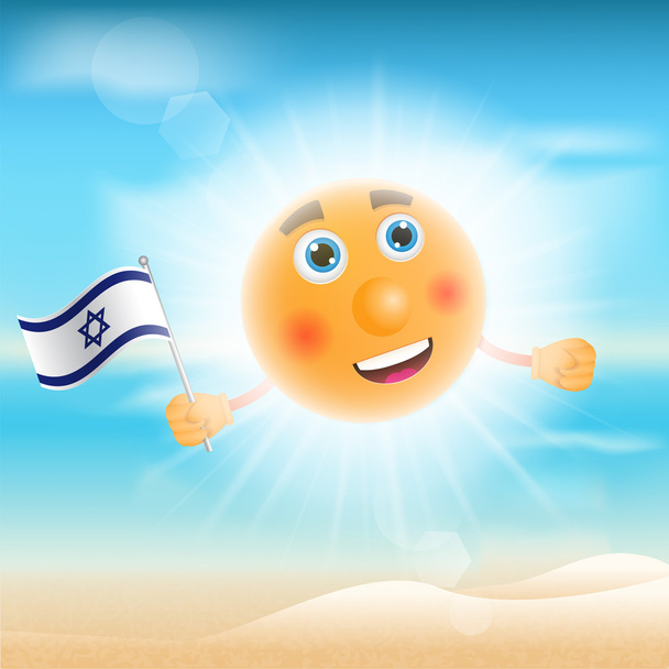 Bir İsrail bayrağı tutarak bir güneş illüstrasyon. - Vektör, Görsel