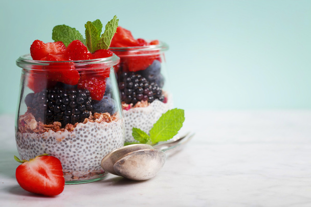 Chia seeds vanilla pudding and berries  - Фото, изображение