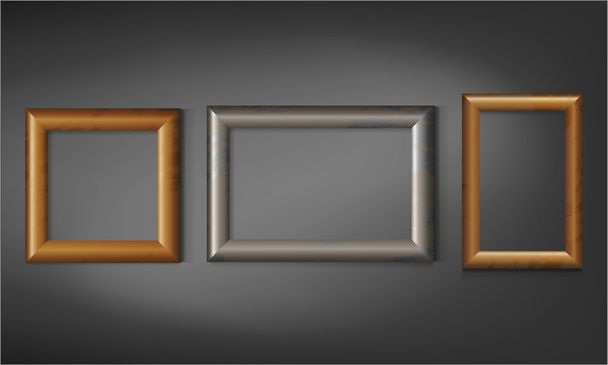 Set of three wooden photo frames on wall - Vecteur, image