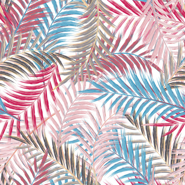 Leaves of palm tree. Seamless pattern. Palm leaf in violet on white background. Tropical trees leaves. - ベクター画像