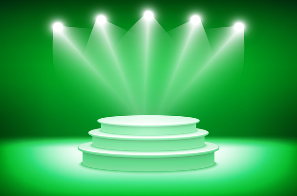 3D-groene podium. Voetstuk. Scène. 3D. illustratie.  - Vector, afbeelding