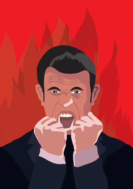 Θυμωμένος άνθρωπος με φόντο φωτιά - Διάνυσμα, εικόνα