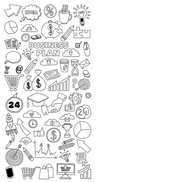 Vector set of doodle business icons on white paper - Vetor, Imagem