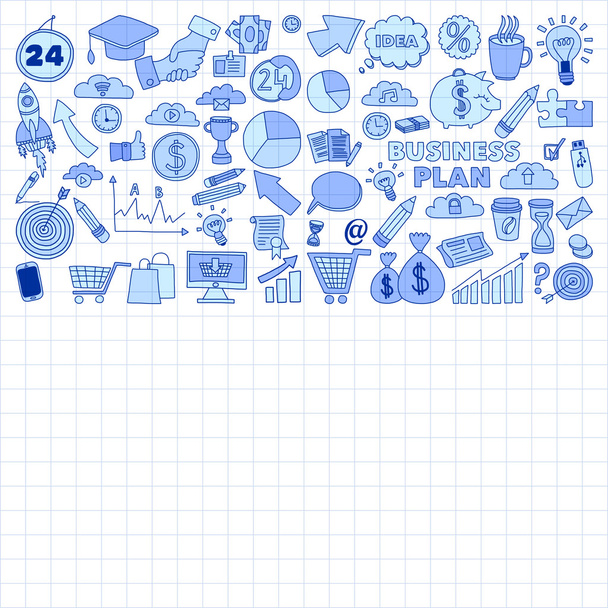 Vector set of doodle business icons - Vetor, Imagem