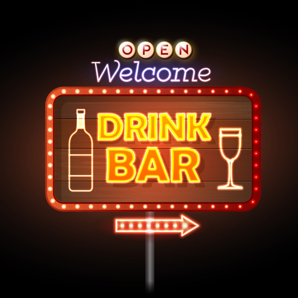 Drink bar Neon sign  - Vetor, Imagem