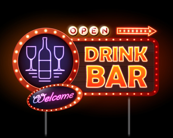Drink bar Neon sign  - Vektor, kép
