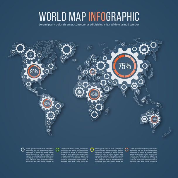 Vector world map business infographics template with gear marks.  - Vektor, obrázek