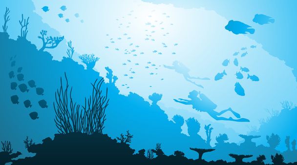 Underwater diving and marine life  - Вектор, зображення
