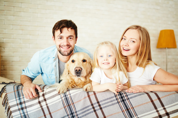 couple, daughter and dog  - Photo, Image