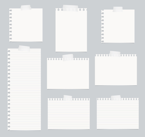 Trozos de papel cuaderno blanco recortado están pegados sobre un fondo gris
 - Vector, imagen