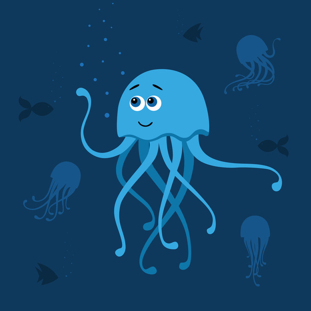 Vector illustration of jellyfishes and fishes - Vetor, Imagem