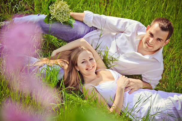 Young couple in love outdoors - Фото, изображение