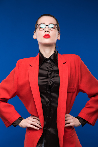 portrait of a girl in a jacket with red lipstick  - Foto, immagini