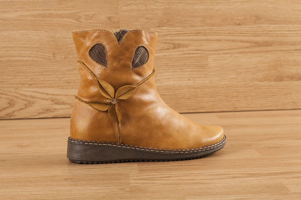 brown leather boots with zipper women - Photo, Image